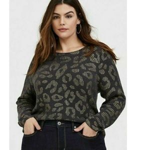 Torrid dark grey with gold leopard print sweater size 2